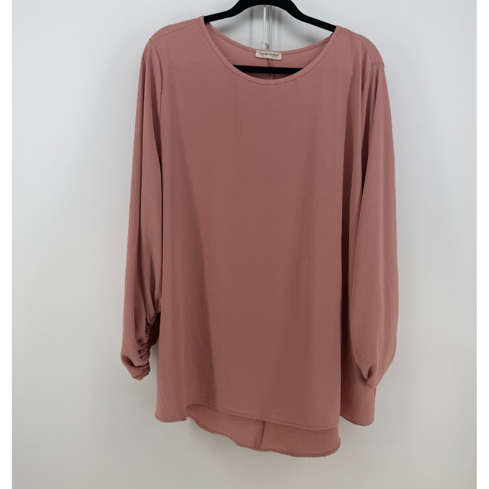 Carole Christian Blouse Womens 3X Pink Long Sleeve Minimalist Crepe Career Flowy